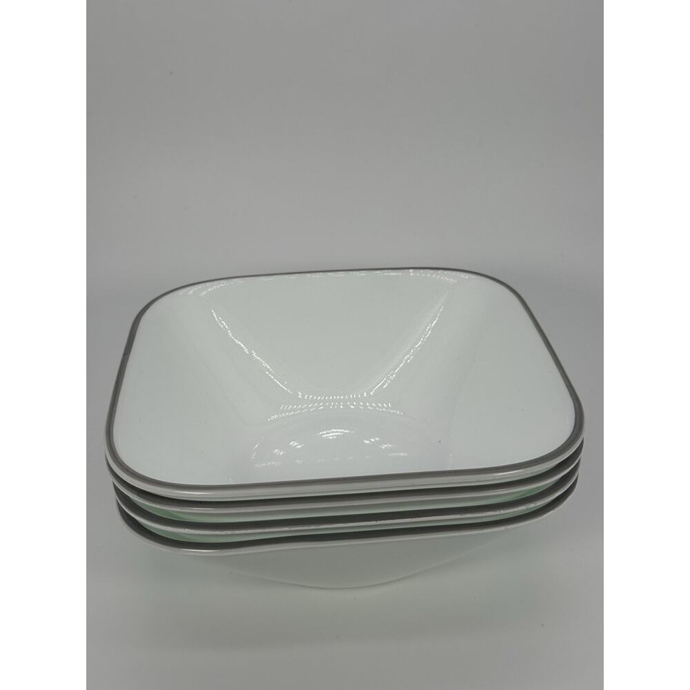Set Of 4 Corelle Grey Rim Square Bowl Fruit Adlyn Jacaranda Kyoto Night